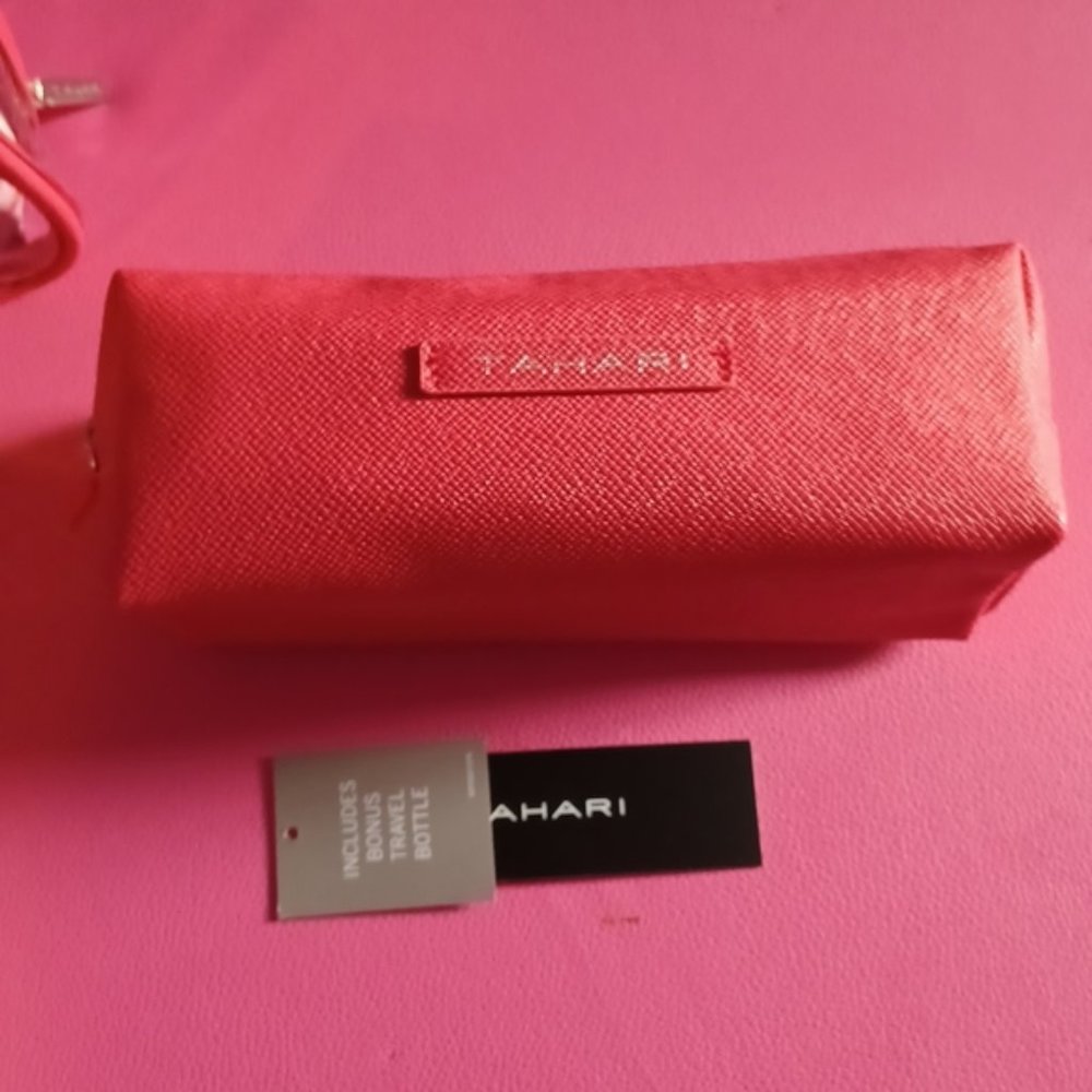 TAHARI, red/floweral travel bag, liquid tube, clear bag that holds them all. - Picture 2 of 5